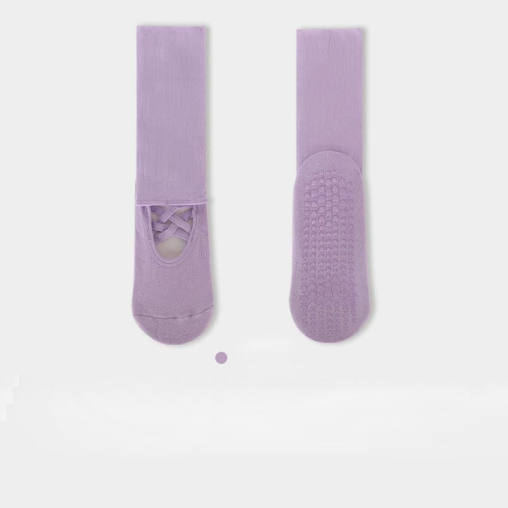 Breathable Pilates Socks Cotton Mid Tube Socks New Strappy Grip Sock  Dance фиолетовый