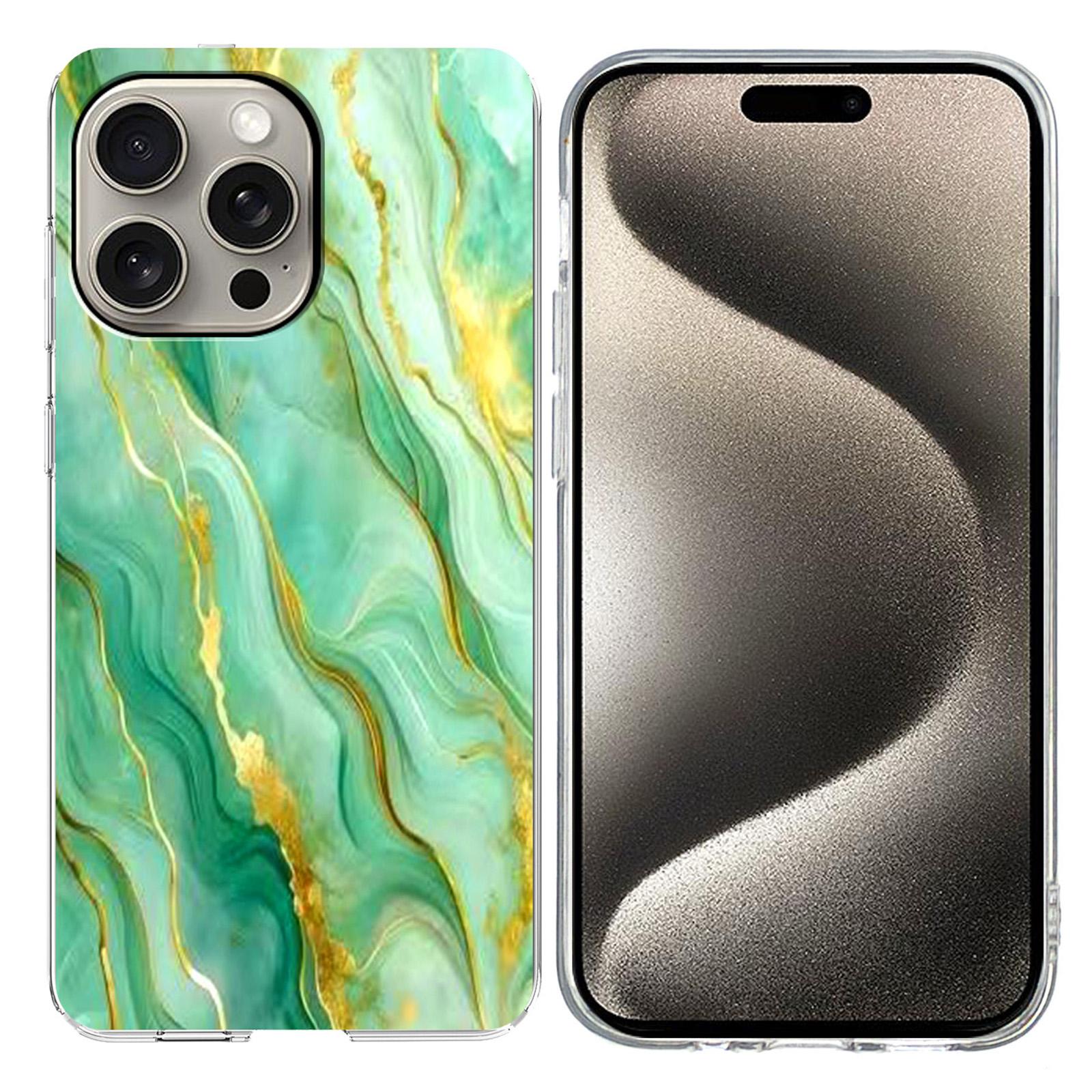 

For iPhone 15 Pro Max Case Marble Pattern Printing Soft TPU Phone Cover Green