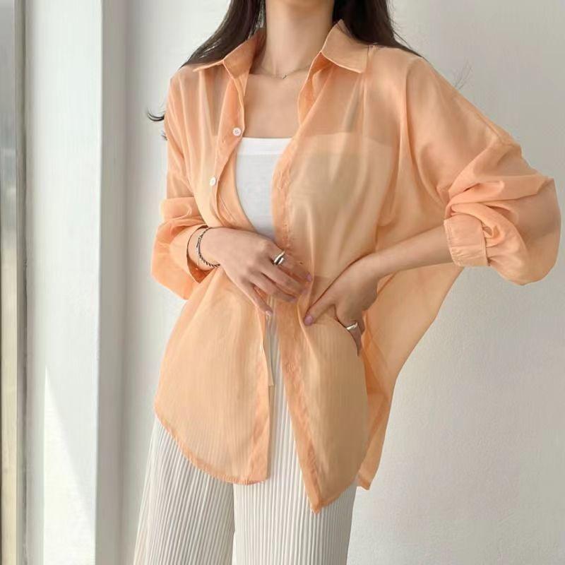 8 Colors Shirts Women Sheer Thin Chic Summer Simple Solid Sun-proof Temper Fashion Baggy All-match Basic Korean Style Clothes