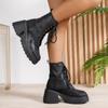 Minimalistische Combat-Stiefel für Damen mit Schnürung, Plateaustiefel mit dickem Absatz, britischem Stil, dicke Sohle, größere Höhe, Freizeitstiefel