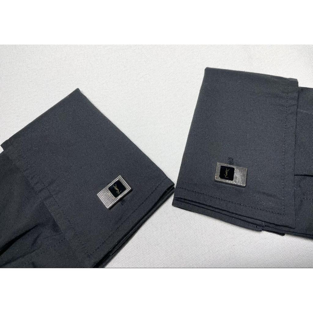 Used YVES SAINT LAURENT YSL Silver & Gold & Black Square Vintage Cufflinks Cufflinks Button with Case