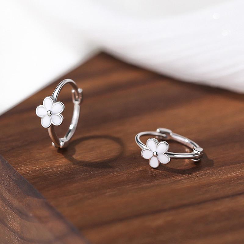 925 Silver Needle Flower Plant Mini Hoop Earrings For Women Classic Jewelry Light Accessories