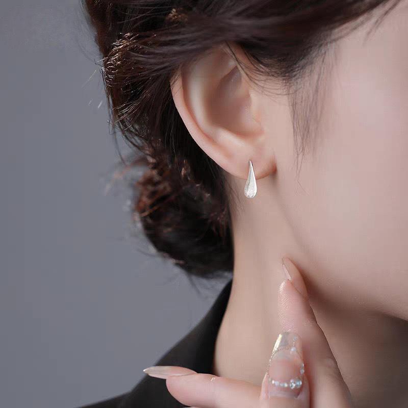 S925 Sterling Silver Frosted Water Drop Earrings for Women - Unique High-End Design, 2026 New Style