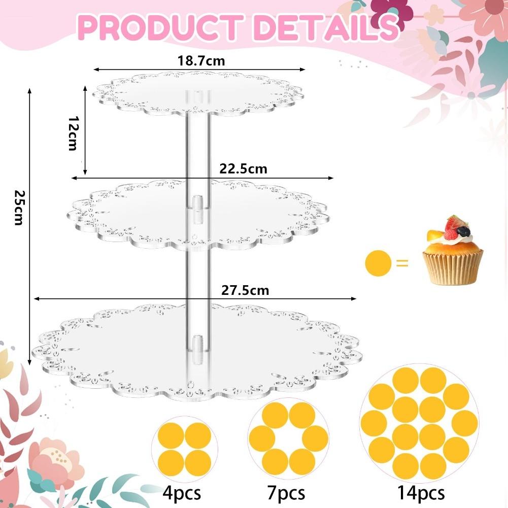 4 Tier Acrylic Cupcake Display Stand with Lace Edge Clear Food Safe Display for Various Celebrations and Gatherings