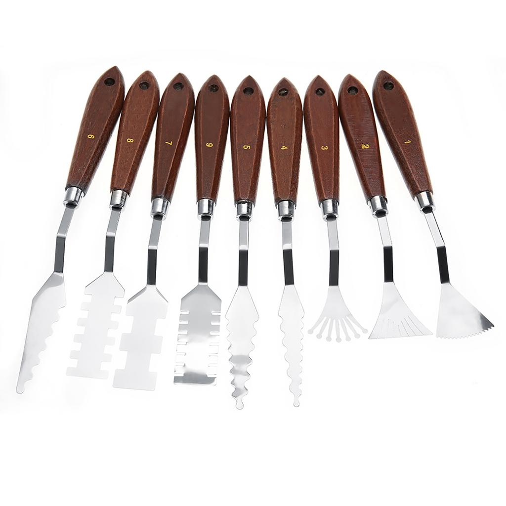9PCS Professional Spatula Paint Mixture Scraper Set Artist Oil Painting Palette Knife