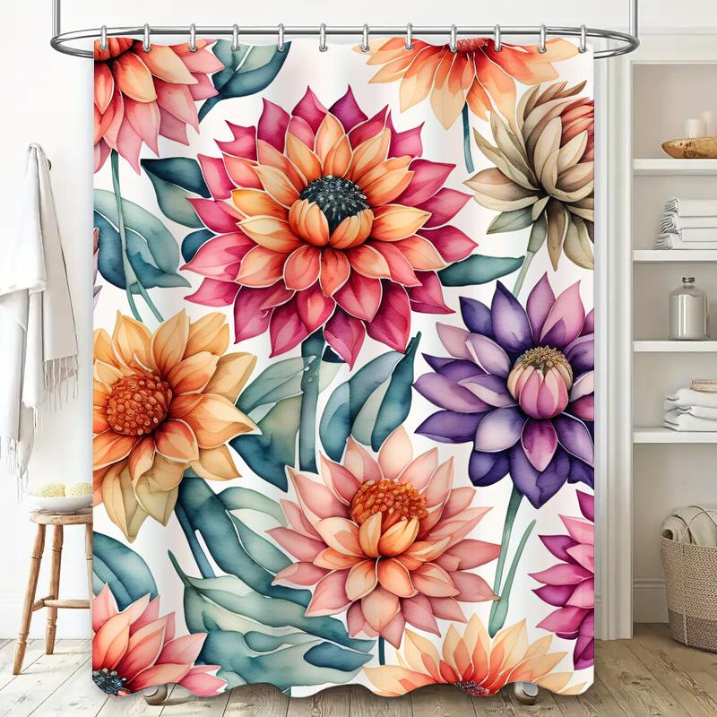 Beautiful Watercolor Flowers Printed Shower Curtain for Bathroom Decoration Multiple Sizes Available