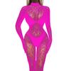 Women Sex Jumpsuit Hollow Out See-through Lace Fishnet Long Sleeves High Elasticity Thin Skinny Half-high Colllar Lady Honeymoon Wedding Jumpsuit
