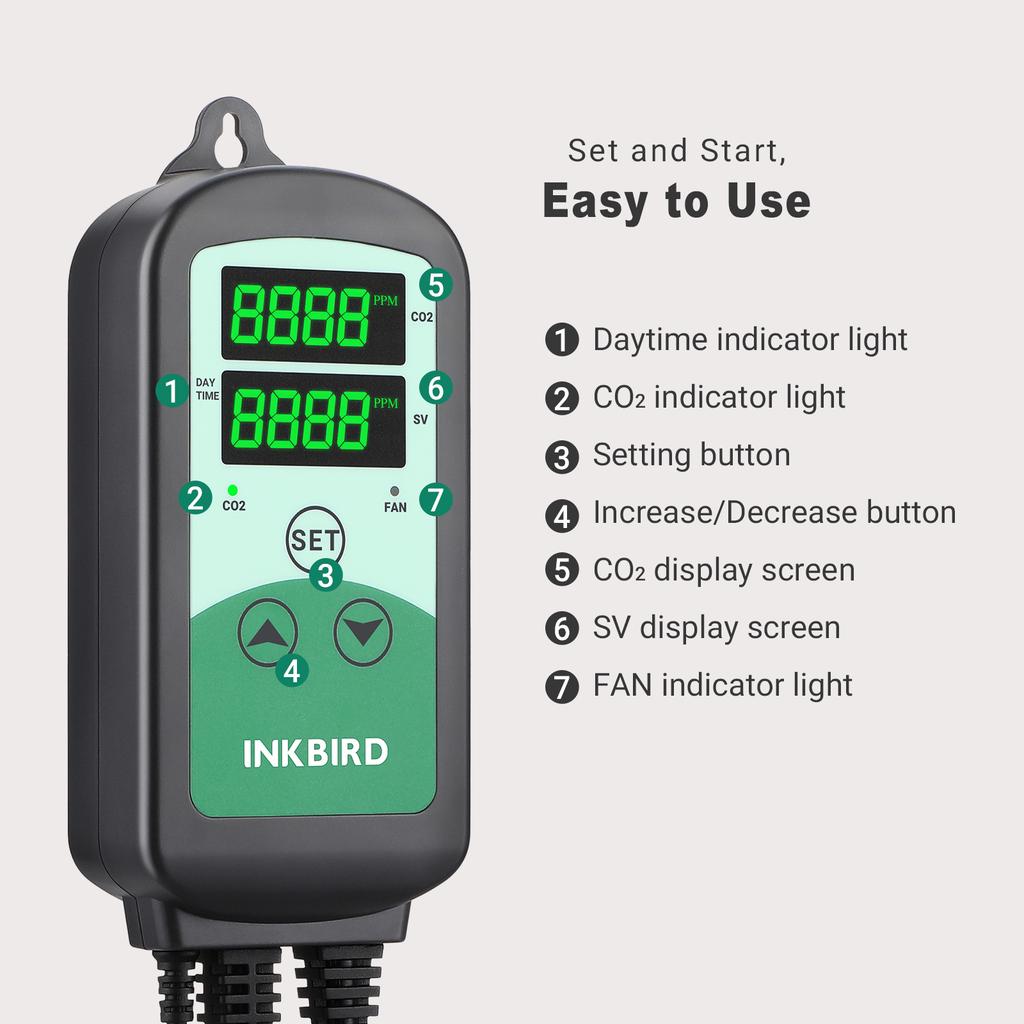 INKBIRD CO2 Controller Smart Carbon Dioxide Controller with 2 Outlets for CO2 Generator&Ventilation Fan, Day &Night Control