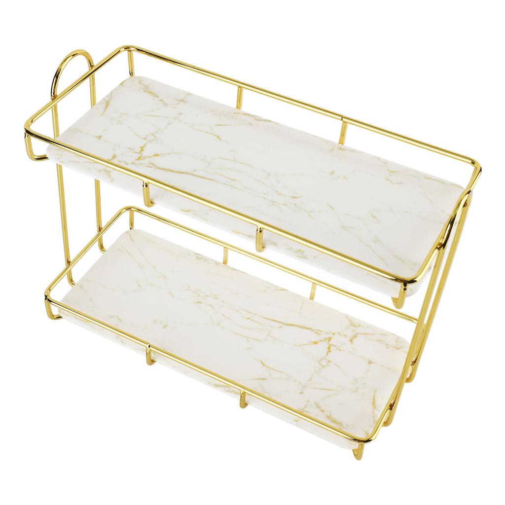 Bathroom Storage Rack Gold White 2 Tier Makeup Shelf Humanized Structure Anti Slip Counter