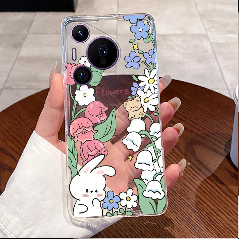 Back Cover For Huawei Pura70 Pura 70 Pro Plus Case Luxury Cute Love Rabbit Funny Pattern Clear Soft Slim TPU Silicone Phone Case