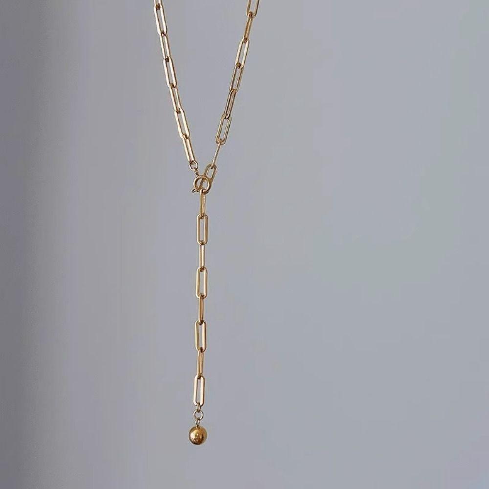 Exquisite Paperclip Necklace Gold Sweater Chain Necklace Versatile Metal Choker Necklace  Girl Gift
