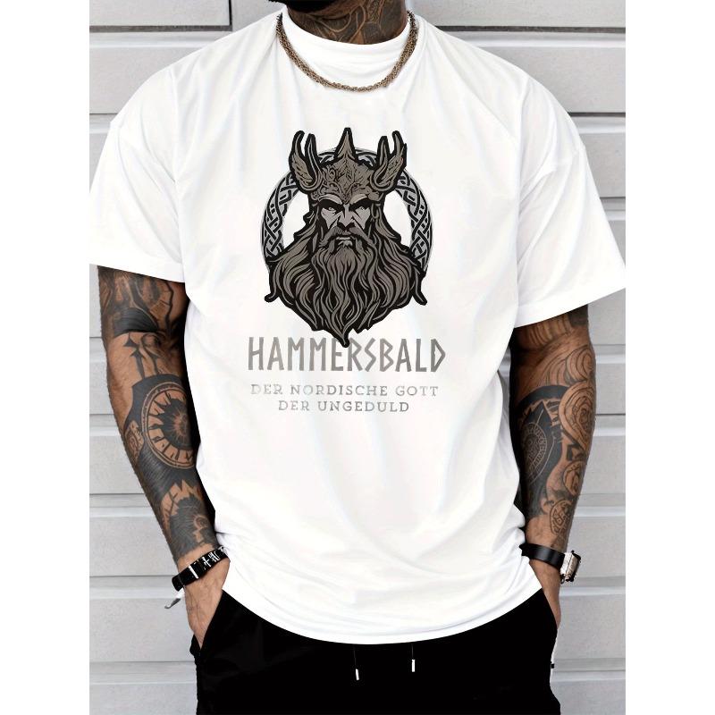 Men S Trendy Black T-Shirt Featuring a Viking God Design, Perfect for Casual Street Style S