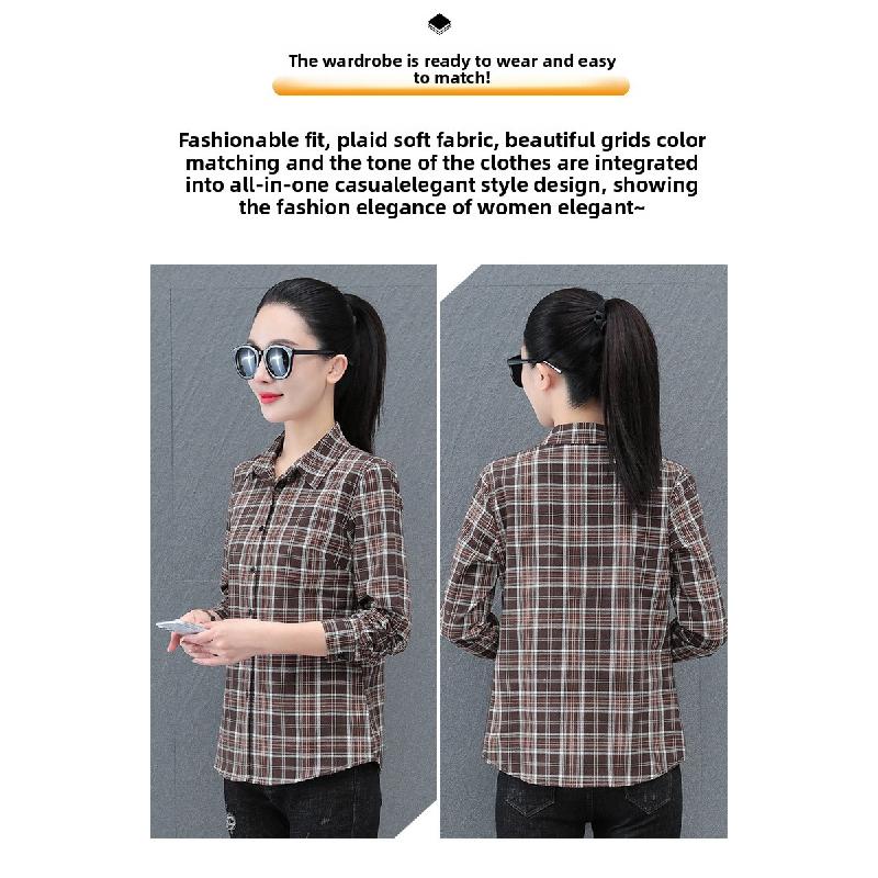 High-quality all-cotton plaid shirt for women, spring and autumn 2026 new fashion women's shirt, thin long-sleeved top