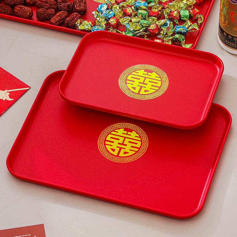 

Fruit Plate Wedding Red Toast Tea Tray Red Plate Rectangular Tray Plastic Housewarming New Home Festive Wedding Plate