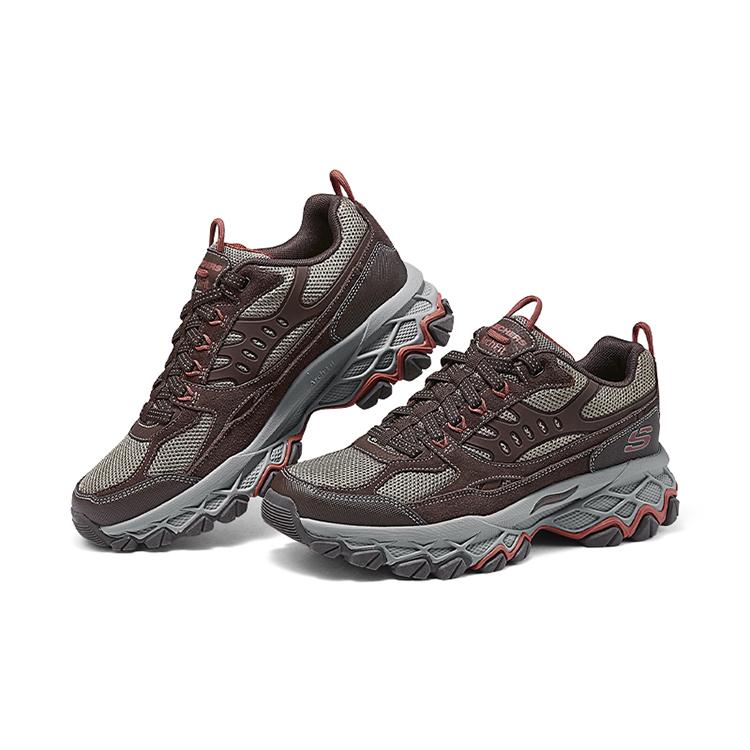 Skechers Outdoor Mens Thick Sole Sports Shoes Lightweight Commuting Versatile Mid-Top Outdoor Lightweight Hiking Shoes Men Sneaker Brown 237357-BRN