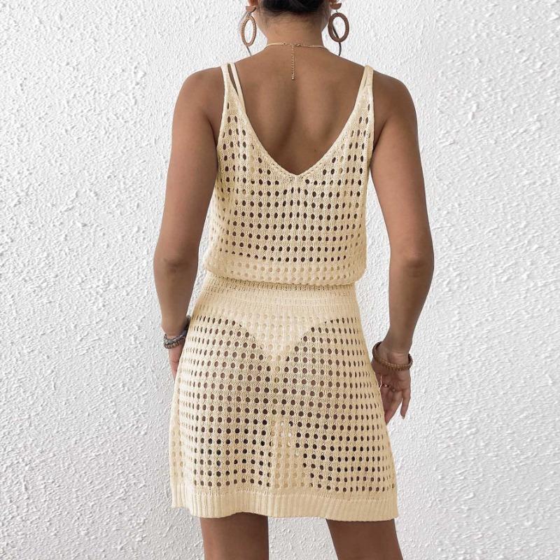 Women S Hollow Out Elastic Waist Slip Dress Sexy Beach Dress