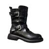 Western Boots Women's 2025 Autumn and Winter New Leather Retro Belt Buckle Martin Boots Fashionable Versatile British Style Knight Boots
