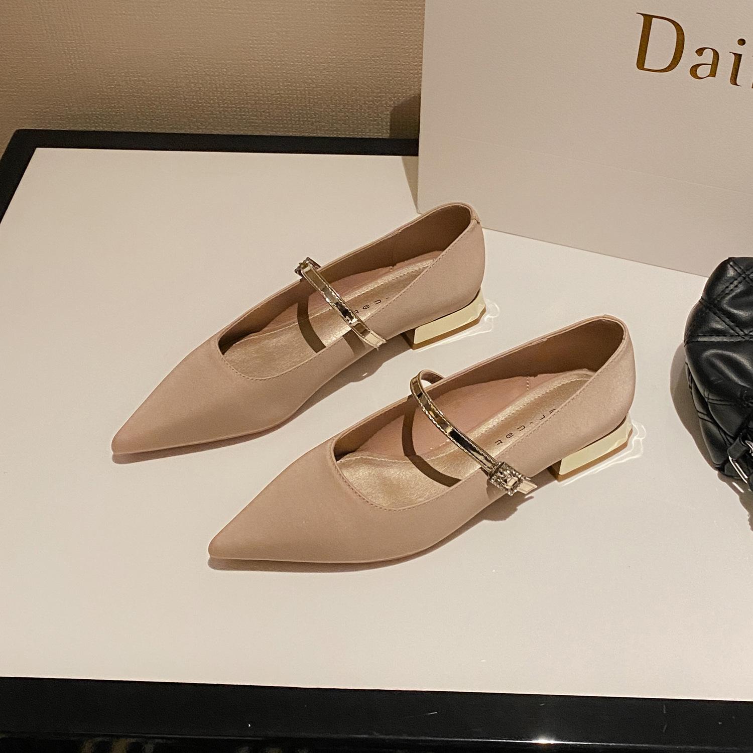 

29822 flat shoes women s thick heel 2025 new pointed Mary Jane shoes French simple shallow low heel single shoes 39