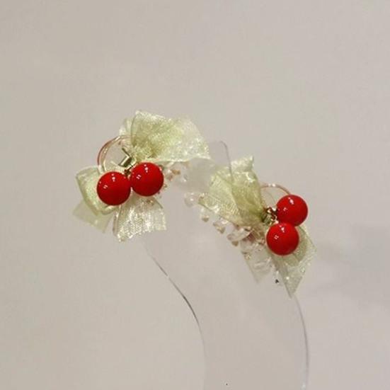 Hairpin Transparent Clip Gentle Non-Harmful Design Smooth Edges Hair Clip Green Gauze Bow Red Beaded Cherry Hair