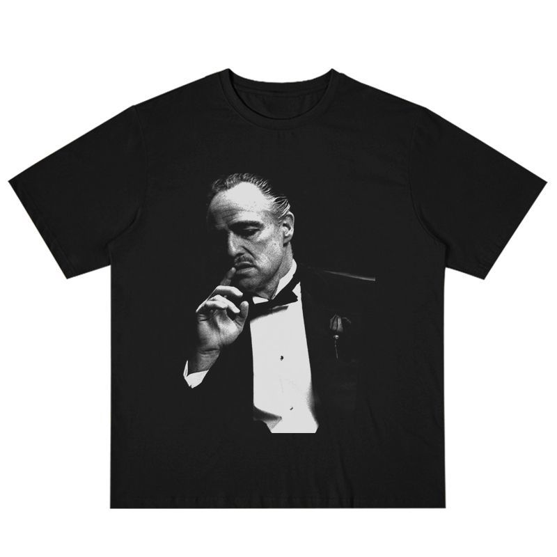 

Винтажная улица от крестного отца Корлеоне, с изображением свободного мужчины в черной футболке с коротким рукавом и круглым вырезом в винтажном стиле 4XL