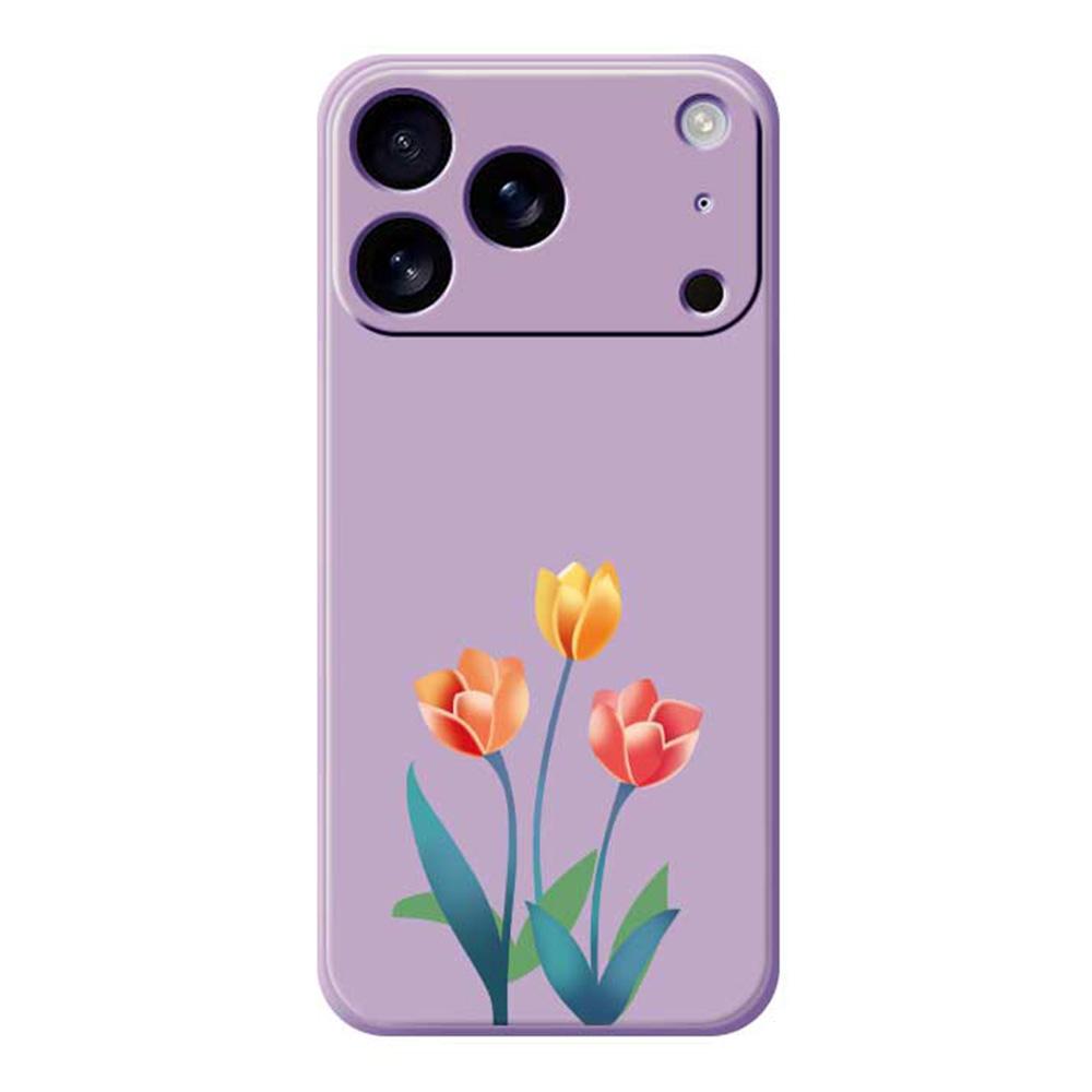 For iPhone 17 Pro Case Three Flowers Pattern Printing Straight Edge TPU Phone Back Cover