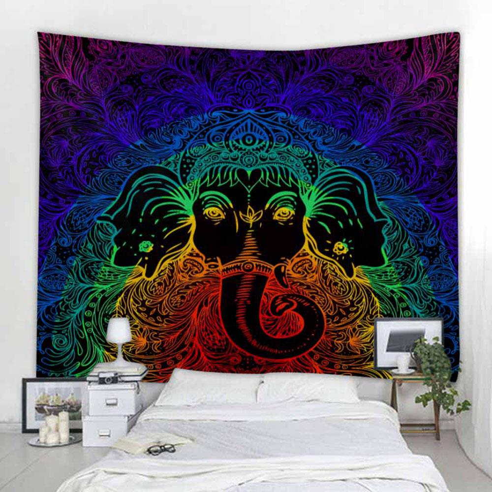 Retro patterned tapestry, fantasy elephant wall hanging aesthetics, room art decoration, Bohemian mandala home wall decoration