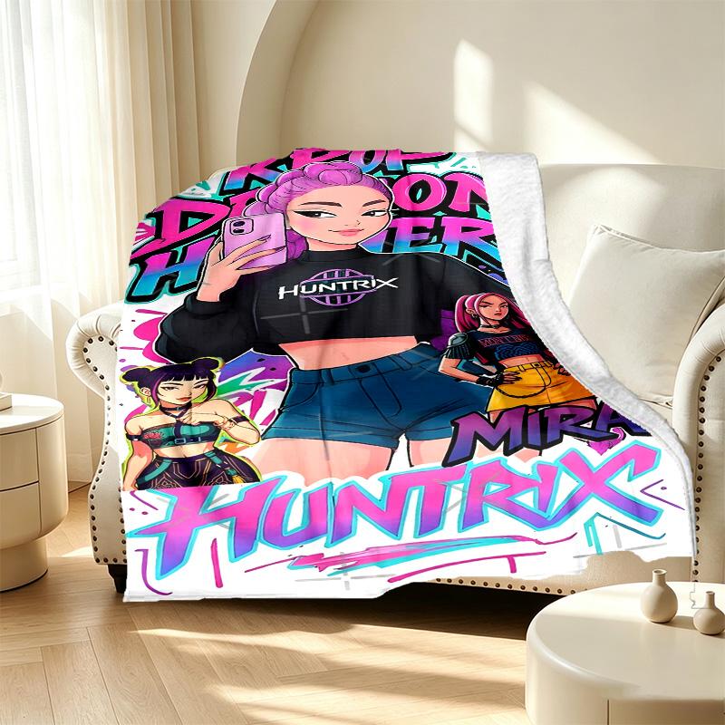 KPop Demon Hunters Pattern Blanket for Home Decoration, Bed, Sofa, Car Travel, Camping, Suitable for All Seasons, Birthday Christmas Gift