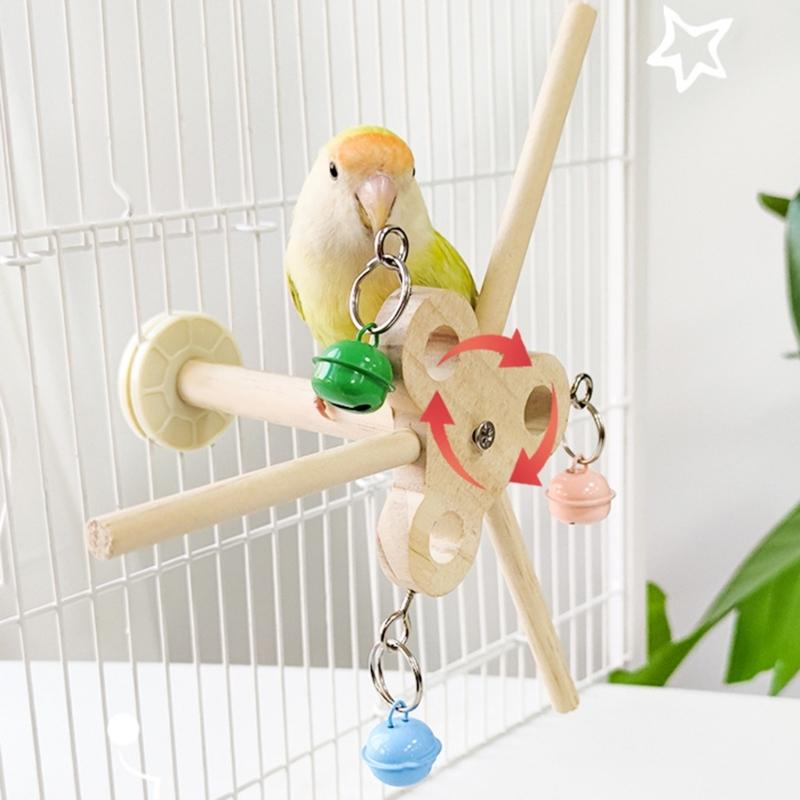 Rotating Parrots Toy Wooden Rotating Bells Windmills Colorful Interactive Decoration For Bird Intelligence