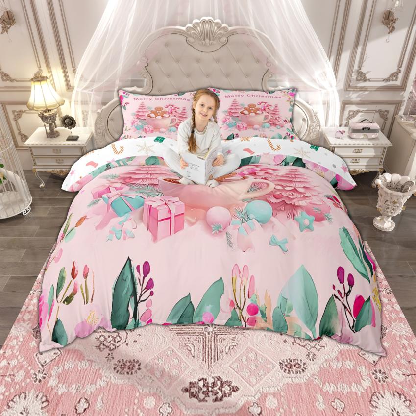 Homewish Kawaii Gingerbread Duvet Cover Set for Kids, Girls Christmas Gifts Bedding Set, Merry Xmas Bed Set, Room Decor