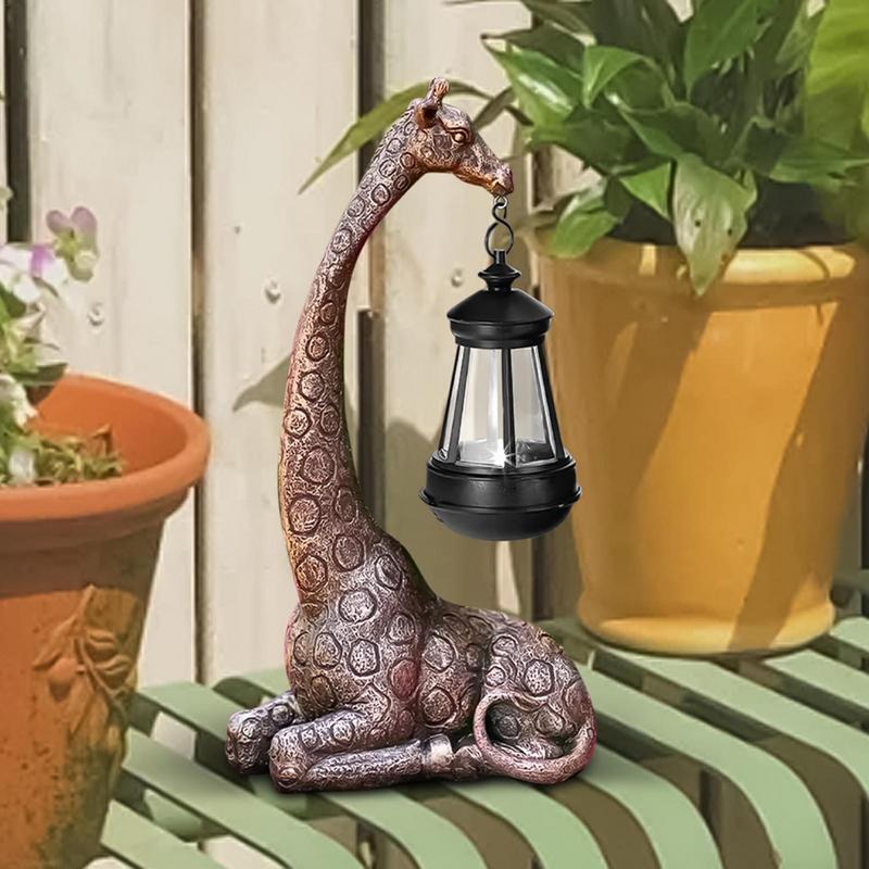 Söt Giraff Solcellslampa Trädgårdsstaty Djurfigur Lykta Giraffskulptur Djur Resin Staty Bakgårdskonst Hantverk Prydnad