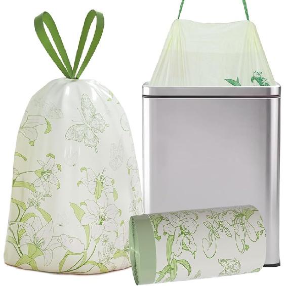 4 Gallon Trash Bags, Small Garbage Bags with Drawstring and Printed Lily Design, Tear-Free, Leakproof & Durable Small Trash Bags for Bathroom,