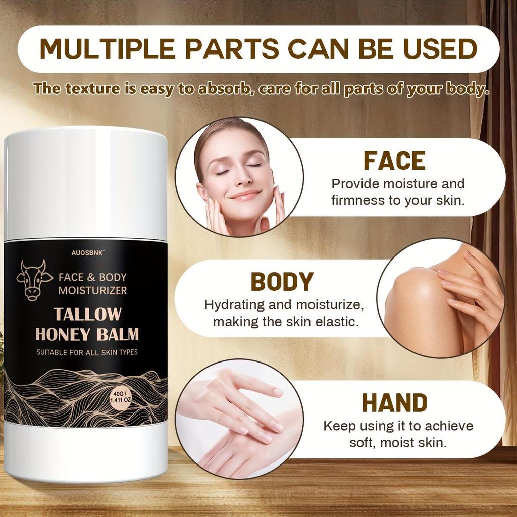 Talg Honig Balsam mit Honig & Olivenöl, Tief feuchtigkeitsspendende Creme für Gesicht, Körper & Hände, Beruhigt trockene, empfindliche Haut, Ganz natürlich - 40g