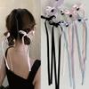 Bowknot Hairslide Barrettes Small Bow Hair Claw Long Silk Ribbon Hairs Clip Stylish Headwear Women Jewelry Decoration