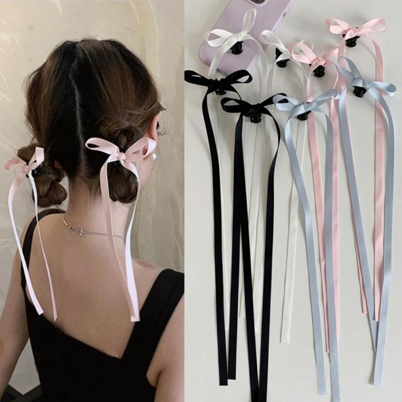 Bowknot Hairslide Barrettes Small Bow Hair Claw Long Silk Ribbon Hairs Clip Stylish Headwear Women Jewelry Decoration