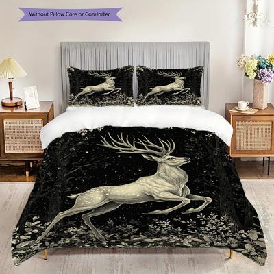 Deer Pattern Bedding Quilt Set Quilt Cover Pillowcase Home Decoration Birthday Gift (1 * Duvet Cover + 2 * Pillowcase, Without Core)