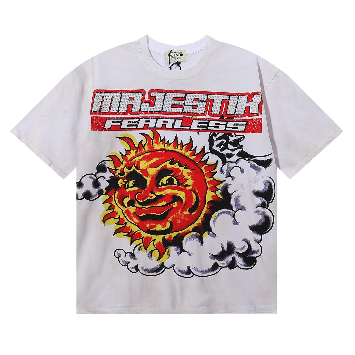 Summer Men s and Women s Majestik Fearless Retro Sun Graphic Vintage Washed White Oversized Tee S