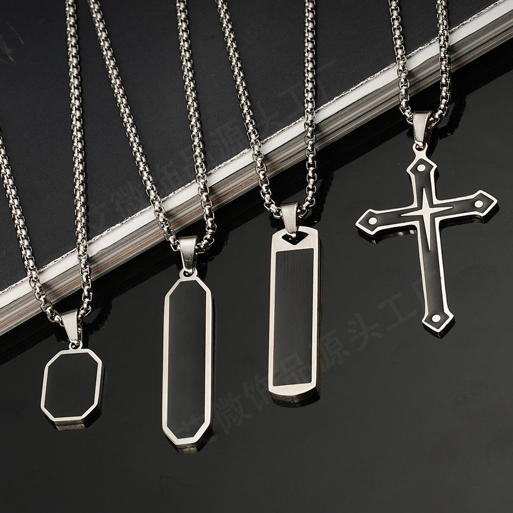 Retro Stainless Steel Necklace with Irregular Cross Square Pendant