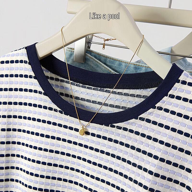 Women's Color Block Stripe Round Neck T-shirt