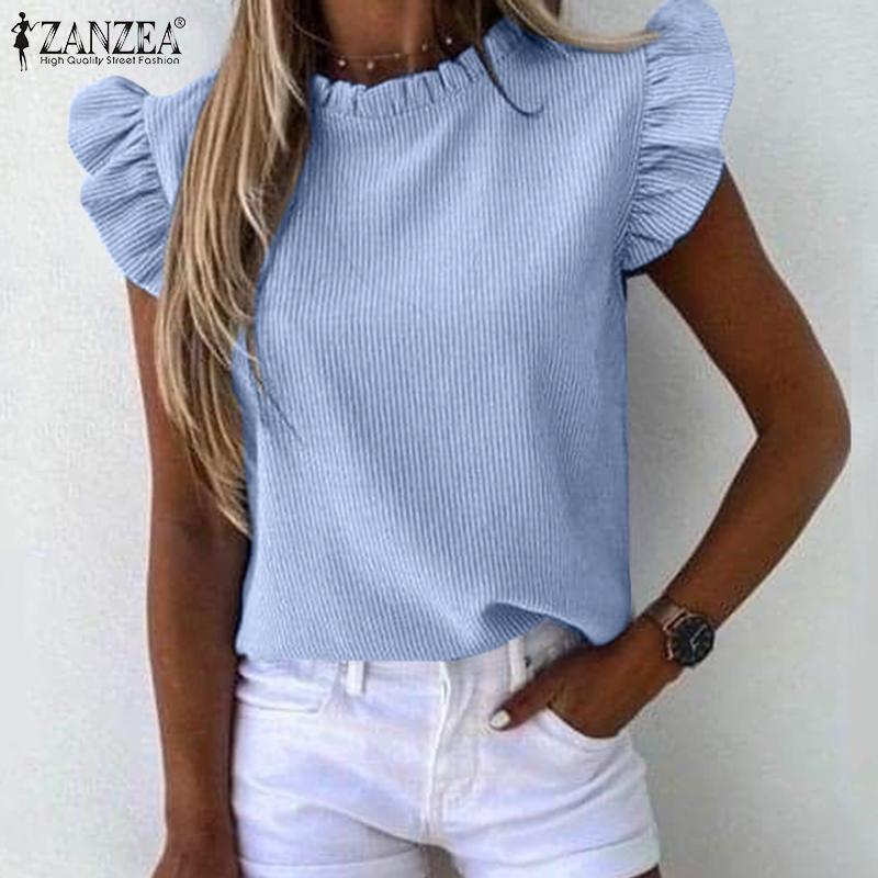 

ZANZEA Женская повседневная свободная летняя блузка без рукавов с круглым вырезом