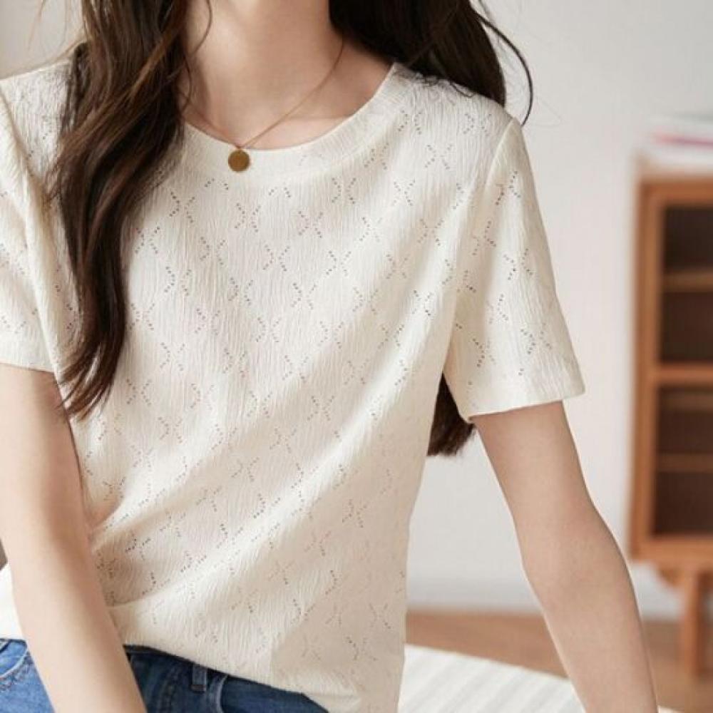 Navava Women Punching PoinT Round Neck ShorT Sleeve T shirT nT2534