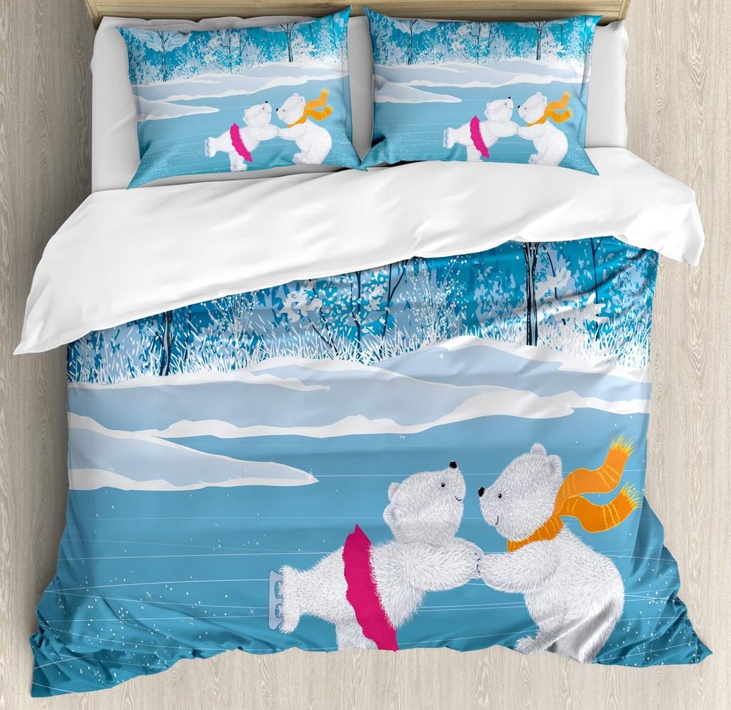 Frozen Lake Duvet Cover Sets for Teens Queen Lightweight Quilt Cover with 2 Pillowcase Winter Themed Bedding Sets No Comforter