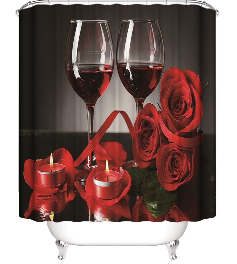 4pcs Wine Red Rose Printed Bathroom Flower Valentine s Day Decoration Shower Curtains Shower Curtain Cover Bath Mat | Shower Curtains