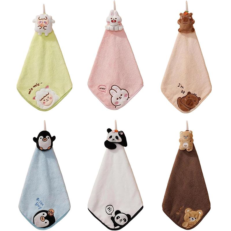 Animal Patterneds Kids Hand Towels Soft Corals Velvets Highly Absorbent Fast Drying For Kitchens And Bathrooms