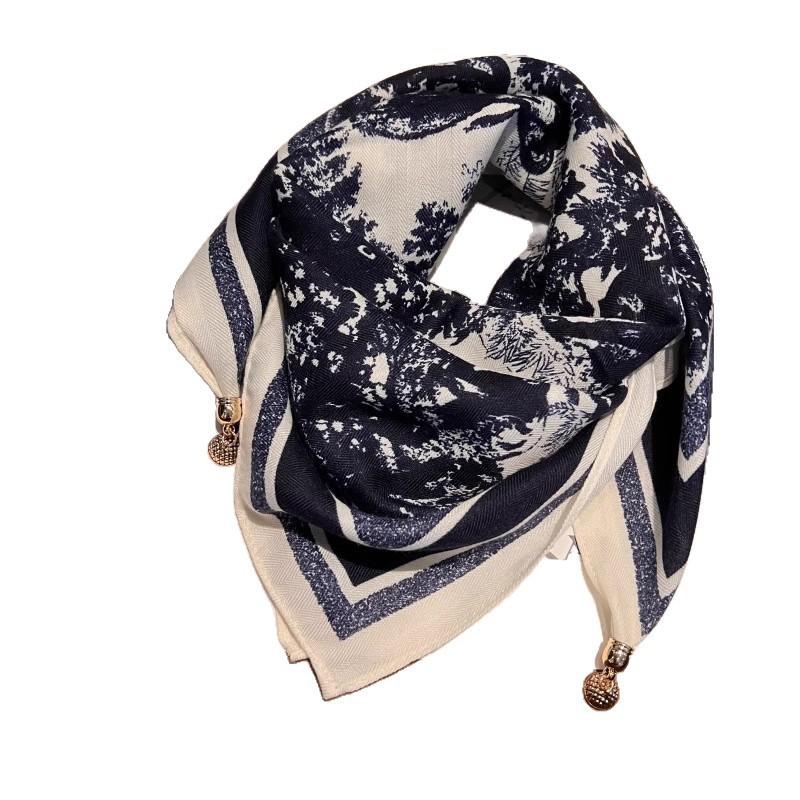 Magnetic buckle soft small square scarf silk scarf women's spring and autumn thin versatile neck protector scarf triangular scarf winter warm scarf