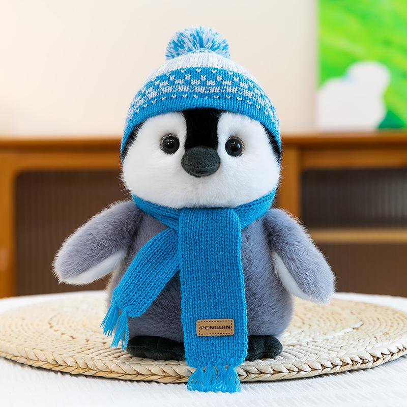 

Children s Penguin Doll Companion - Cute Plush Toy & Soothing Gift with Scarf and Hat 18 cm синій