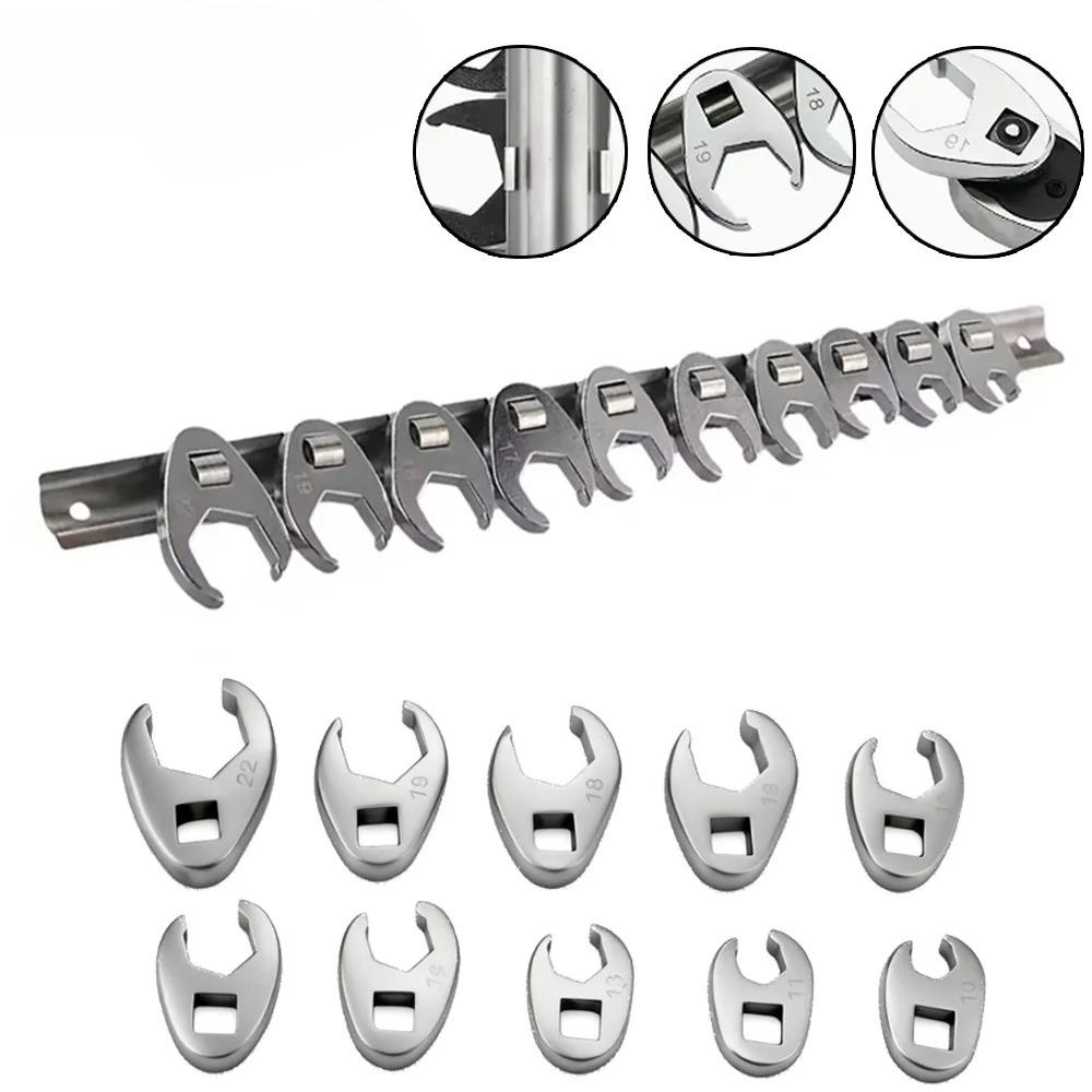 10-Piece 3/8in Drive Crowfoot Wrench Set, 10-22mm Metric Nut Wrench Tool Kit, Open End Wrench Set