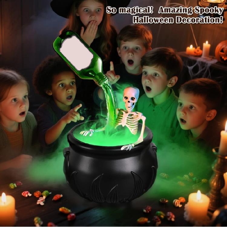 Haunting House Fog Pot Machine Set Witch Cauldron with Floating Potions Bottle and Diffuser Fog Maker Halloween Decors