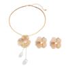 Copper Petal Earrings Necklace Suit Pearl Pendant Women Jewelry Suit Sweet Flower Jewelry Set  Gift