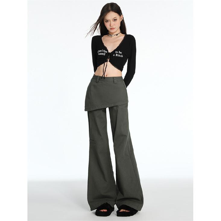 Autumn American Retro Fake Two Piece Design Slightly Spicy Casual Pants Women'S Loose Floor Pants
