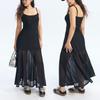 2026 Summer New Long Dress Black and White Suspender Skirt Children's Temperament Sexy Vacation Wind Mesh Dress